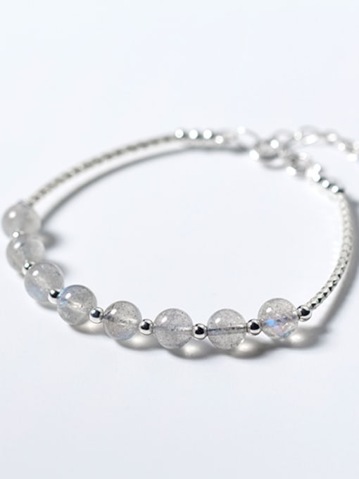 FAN 925 Sterling Silver With Silver Plated Simplistic Charm and Moonstone crystal Add-a-bead Bracelets