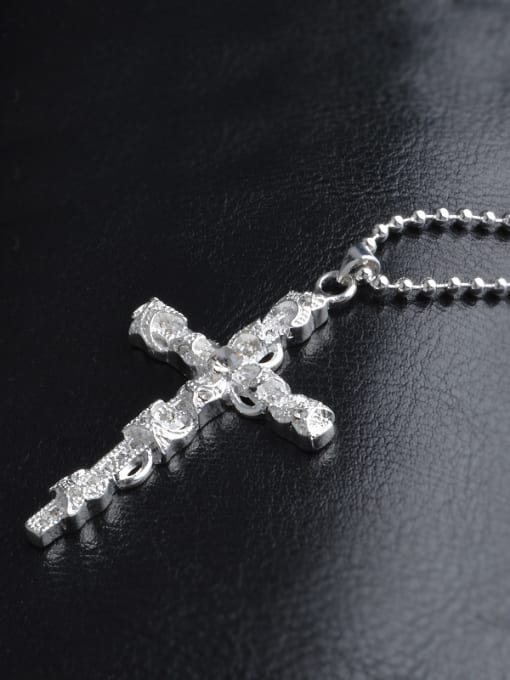 Ya Heng Fashion Shiny Cubic Zirconias Cross Pendant Copper Necklace 1