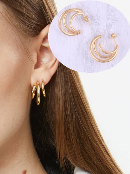 GROSE Titanium With Gold Plated Simplistic  Hollow Geometric Hoop Earrings 1
