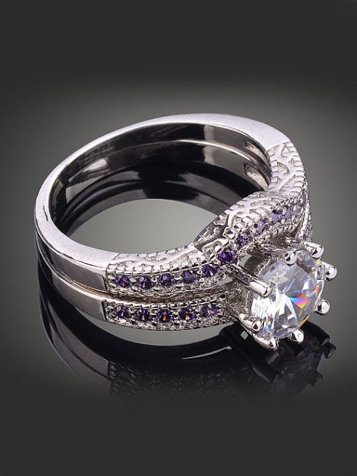 Wei Jia Two-band Cubic Zirconias Platinum Plated Copper Ring 1