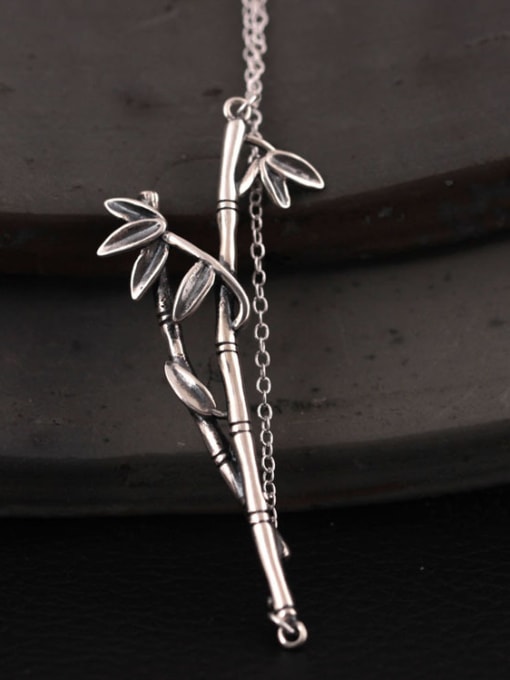 thai silver Bamboo Shaped Pendant Women Necklace
