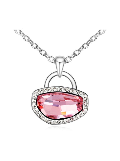 QIANZI Simple Shiny austrian Crystals-covered Lock Pendant Alloy Necklace