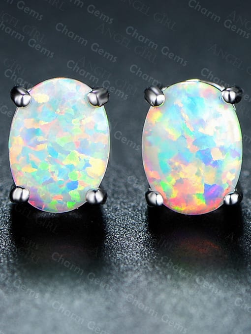 White Colorful Popular Oval Shaped Fashion Stud Earrings