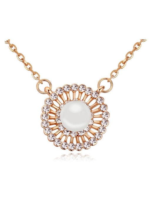 White Fashion Imitation Pearl Cubic Crystals Round Pendant Alloy Necklace