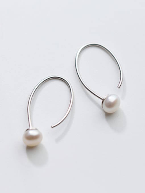 white Personality Hollow Geometric Shaped Pearl Silver Drop Earrings