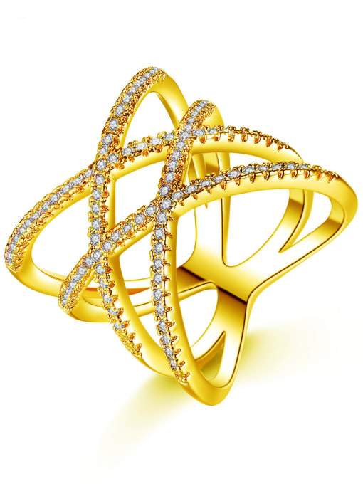 Gold Trend fashion luxurious line cross ring