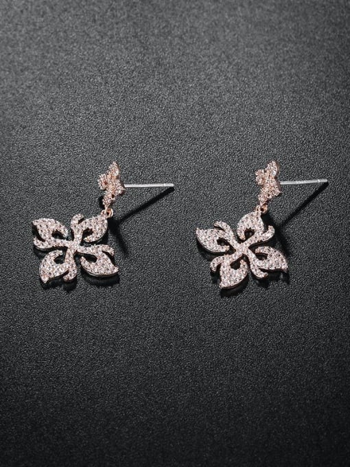 Mo Hai Copper With Cubic Zirconia Simplistic Flower Drop Earrings 3