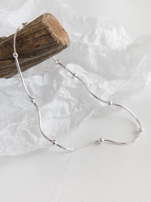 DAKA 925 Sterling Silver With Silver Plated Simplistic Beads Snake bone chain Anklets