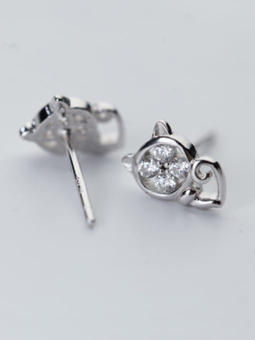 white All-match Cat Shaped Shimmering Rhinestones Silver Ring