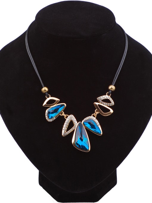 Blue Fashion Irregular Stones Alloy Artificial Leather Necklace