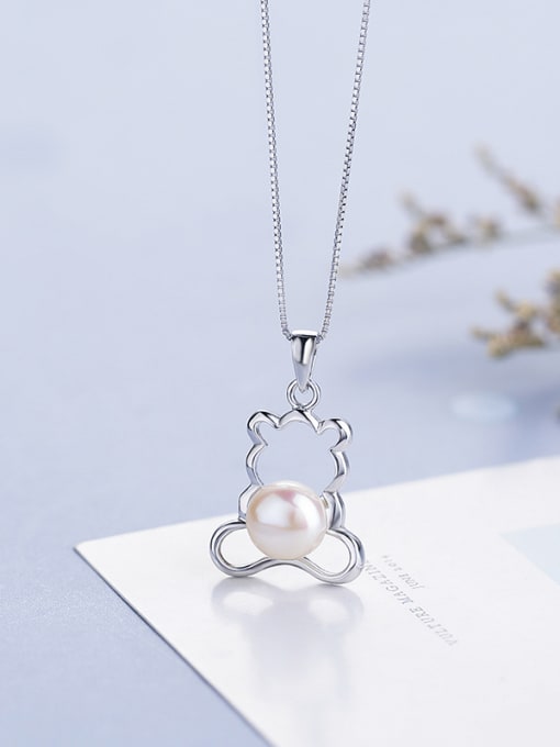 One Silver Personalized Hollow Bear Freshwater Pearl 925 Silver Pendant 2