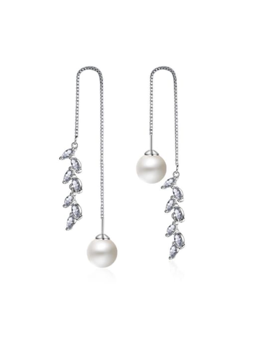 AI Fei Er Fashion Marquise Zirconias Imitation Pearl Line Earrings 0