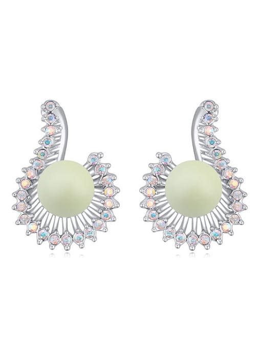 green Personalized Imitation Pearl Crystals Stud Earrings