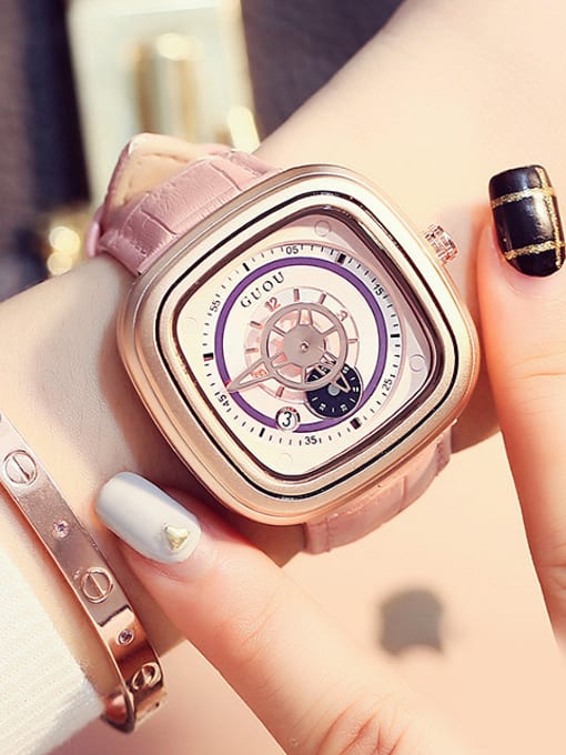 pink GUOU Brand Retro Personalized Square Watch