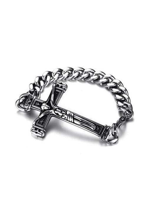 CONG Punk Style Cross Shaped Stainless Steel Titanium Bracelet 0