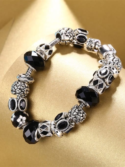Silvery Creative Black Geometric Shaped Beaded Bracelet