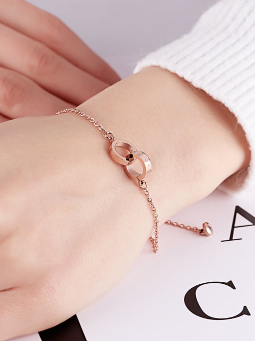 Open Sky Stainless Steel With Rose Gold Plated Fashion Round Double ring Bracelets 1