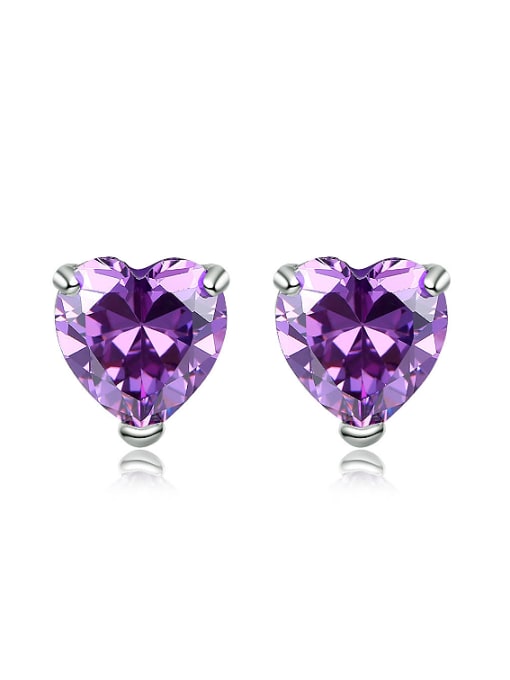 Purple Tiny Heart Zircon Copper Stud Earrings