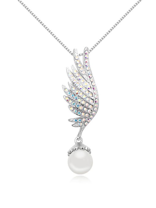 White Fashion Tiny Crystals-covered Wing Imitation Pearl Alloy Necklace