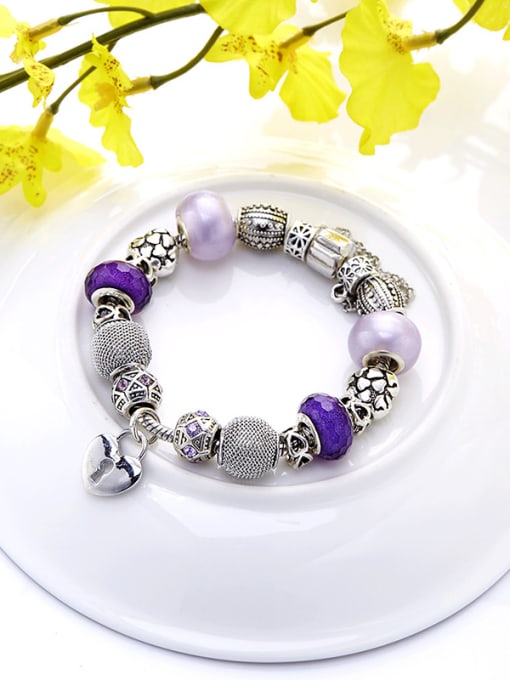 Silvery Women Purple Heart Shaped Rhinestone Bracelet