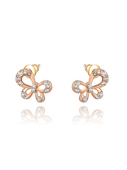Rose Gold Rose Gold Plated Bowknot Shaped Crystal Earrings