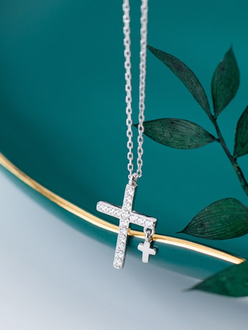 Rosh 925 Sterling Silver With Platinum Plated Simplistic Cross Necklaces 2