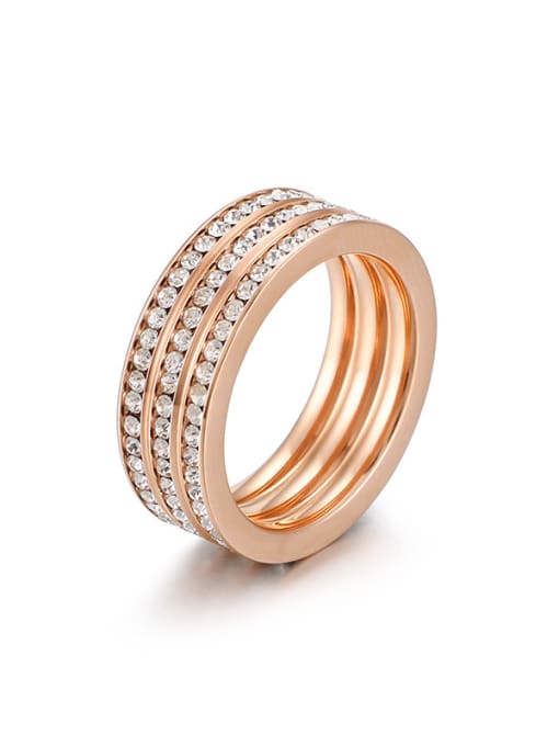 Rose Gold Stainless Steel With Rhinestone Trendy Band Rings