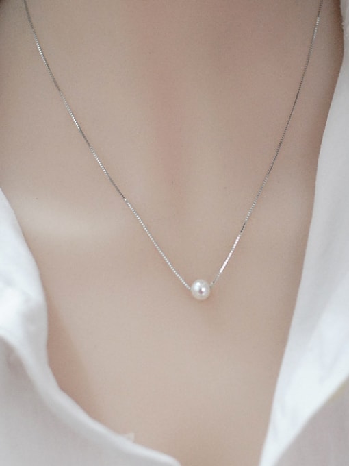 AI Fei Er Simple White Imitation Pearl Copper Necklace 1