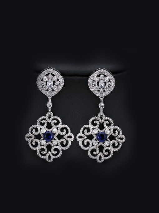 Platinum Blue Zirconium Retro Flower Zircons Chandelier earring
