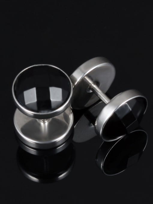 Open Sky Simple Black Rhinestones Round Titanium Stud Earrings 2
