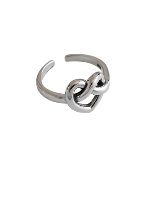 DAKA 925 Sterling Silver With Platinum Plated Simplistic Hollow Heart Free Size Rings 0