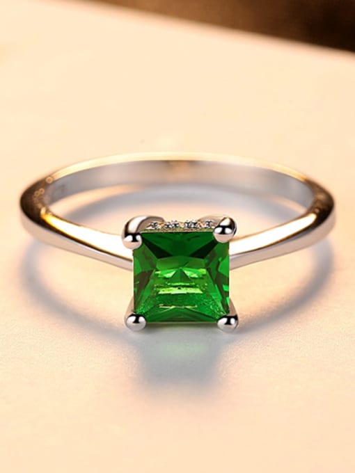 Green Sterling Silver Emerald Classic Ring