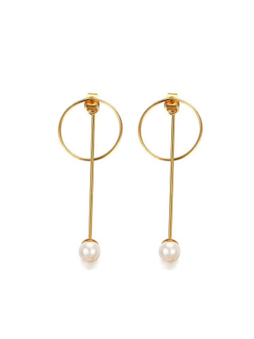 white Elegant Round Shaped Artificial Pearl Drop Earrings