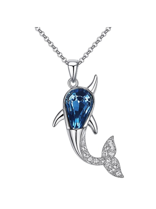 Blue Dolphin-shaped Crystal Necklace