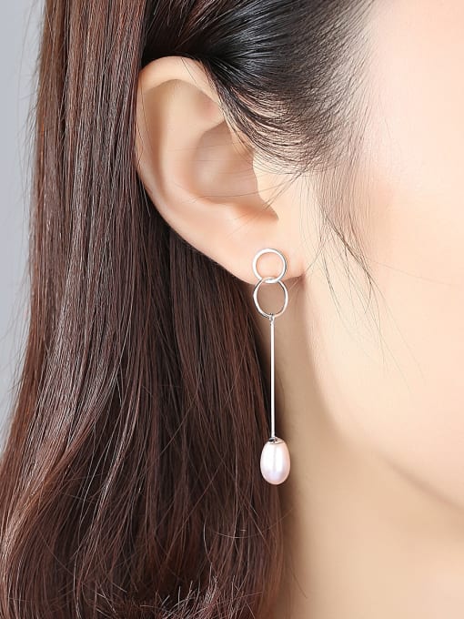 CCUI Pure silver double ring design natural pearl earrings 1
