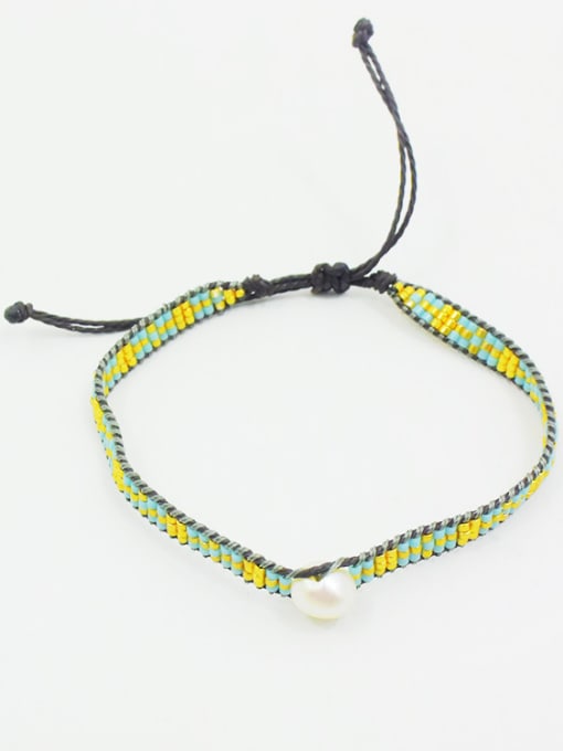 Lang Tony Handmade Woven Geometric Artificial Pearl Bracelet