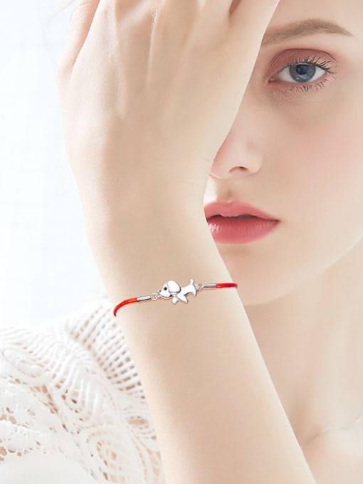 CEIDAI Simple Little Dog Red Rope 925 Silver Bracelet 1