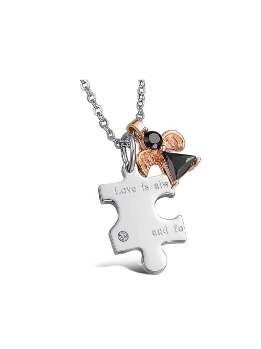 Rose Gold Fashion Puzzle Rhinestones Titanium Lovers Necklace