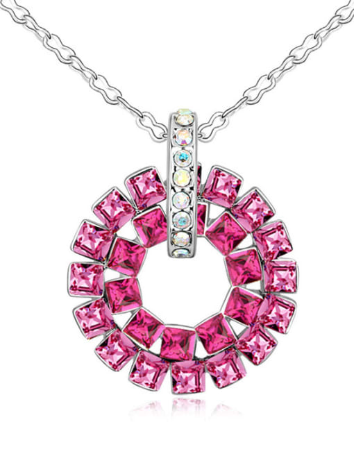 pink Simple Square austrian Crystals Round Pendant Alloy Necklace