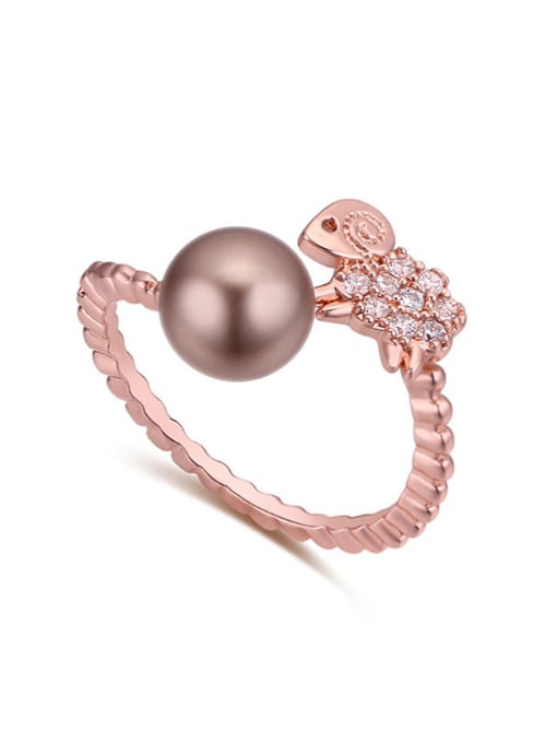 Rose Gold Personalized Little AAA Zirconias-studded Sheep Imitation Pearl Alloy Ring