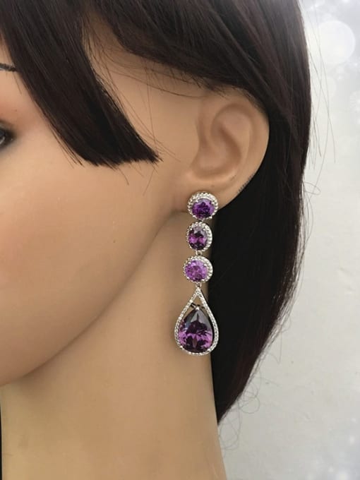Wei Jia Fashion Water Drop shaped Zirconias Copper Drop Earrings 1