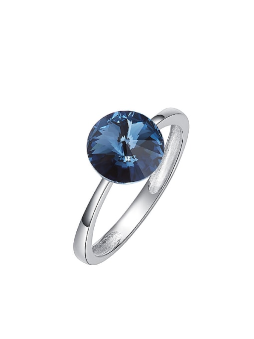 Royal Blue Fashion Round austrian Crystal Silver Ring