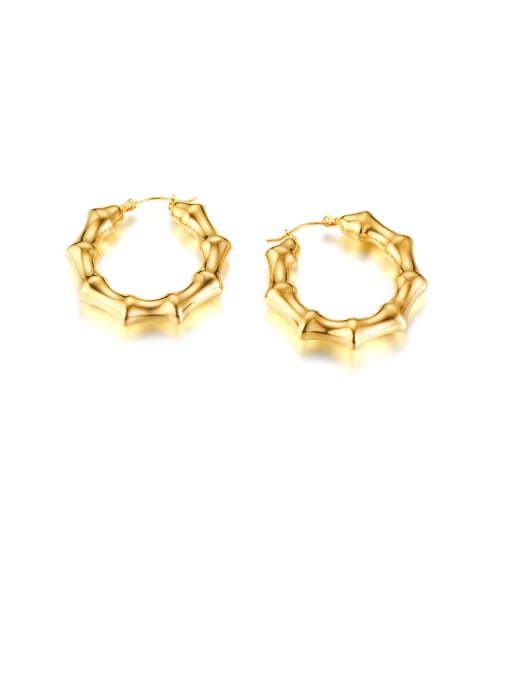 CONG Stainless Steel With Gold Plated Simplistic Round Hoop Earrings 3