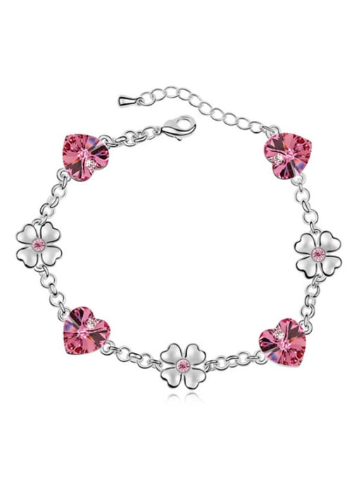 pink Fashion Heart austrian Crystals Flowers Alloy Bracelet