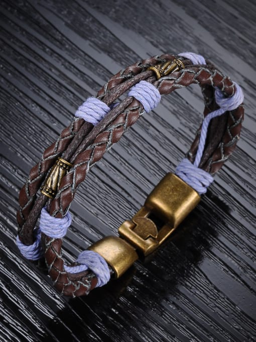 Open Sky Fashion Purple Braided Rope Artificial Leather Men Bracelet 2