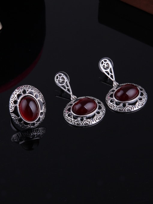 BESTIE 2018 2018 Alloy Antique Silver Plated Vintage style Artificial Stones Oval-shaped Three Pieces Jewelry Set 2
