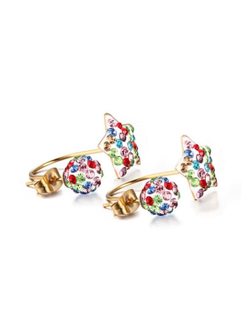 CONG Multi-color Star Shaped Gold Plated Rhinestones Stud Earrings 0