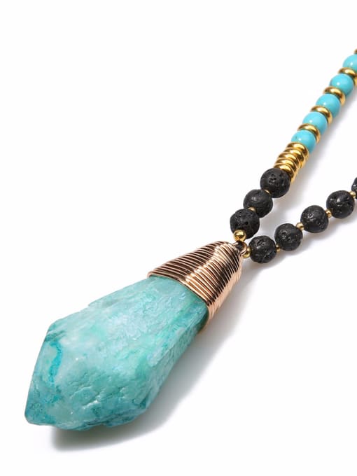 handmade Natural Volcano Stone Pendant Beads Necklace 2