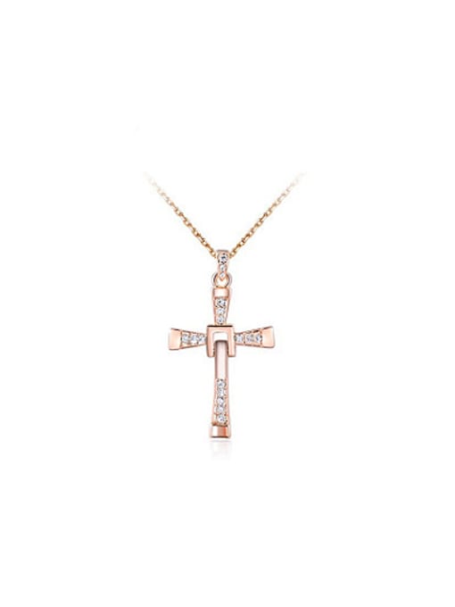 Rose Gold Exquisite Rose Gold Plated Cross Crystal Necklace
