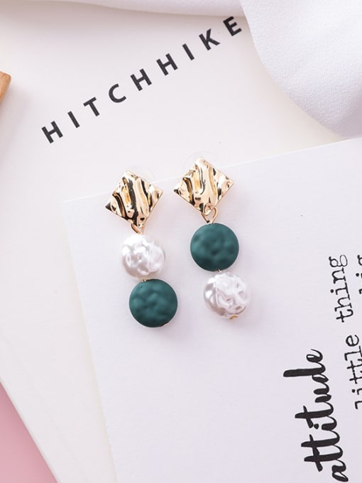 B Green (925 Silver Needle) Alloy With Gold Plated Bohemia  Imitation Pearl Oval Earrings
